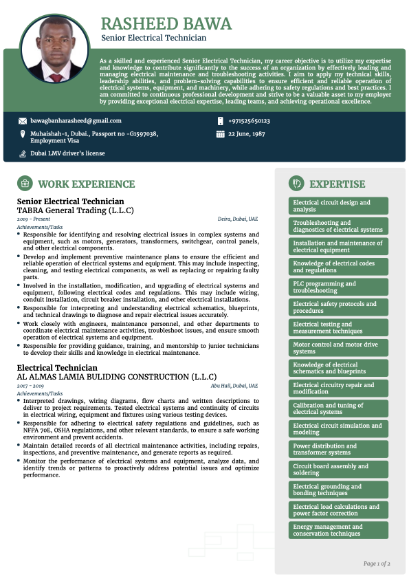 Founder credential profile excerpt